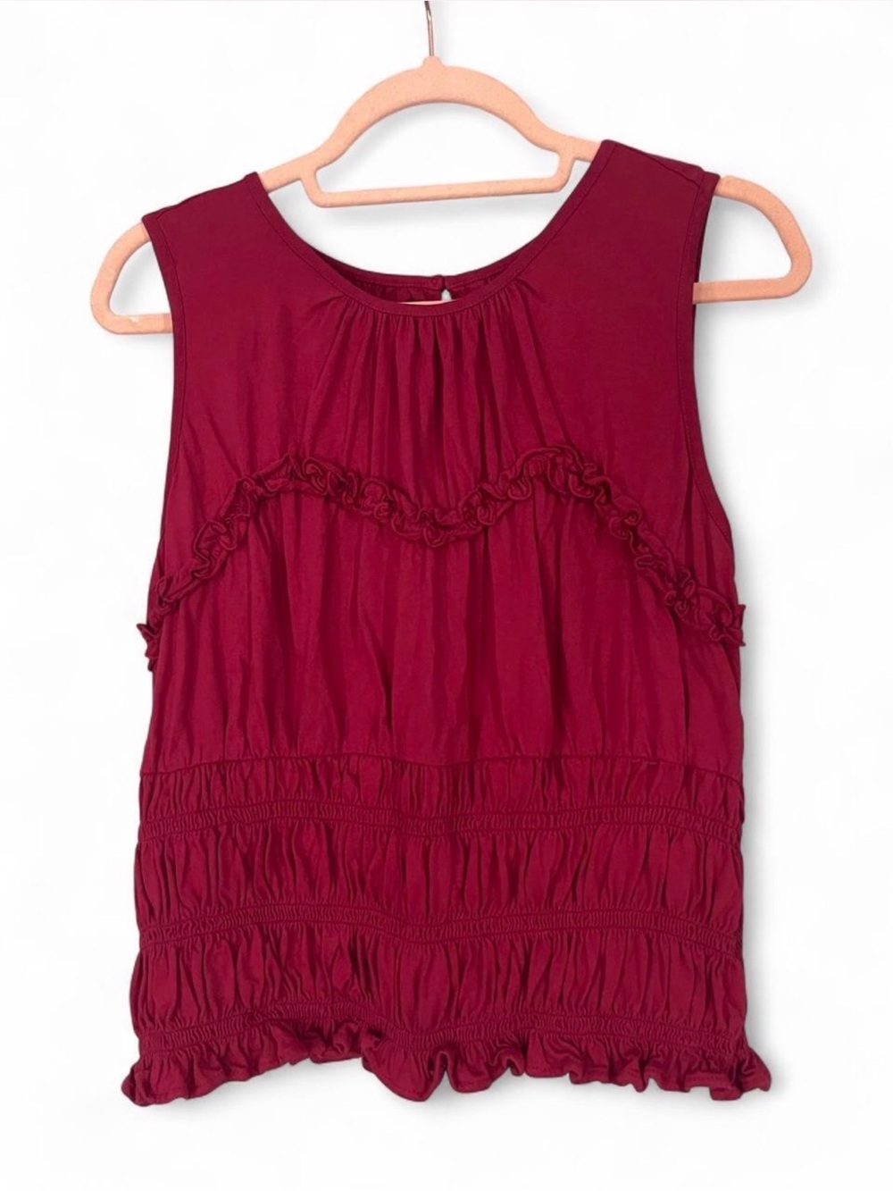 LOFT Burgundy Ruffle Sleeveless Top